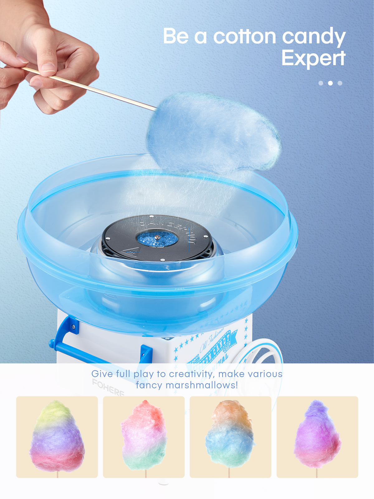 Cotton Candy Machine, Cotton Candy Maker for Kids with Candy Spoon and 10 Candy Sticks, White