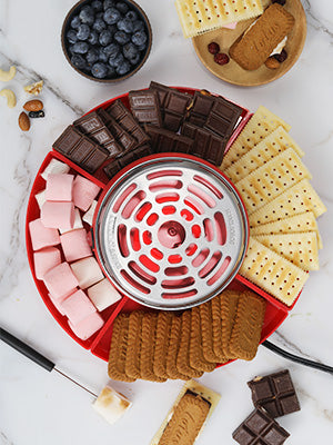 Smores Maker Tabletop Indoor with 4 Detachable Trays & 4 Roasting Forks, Red