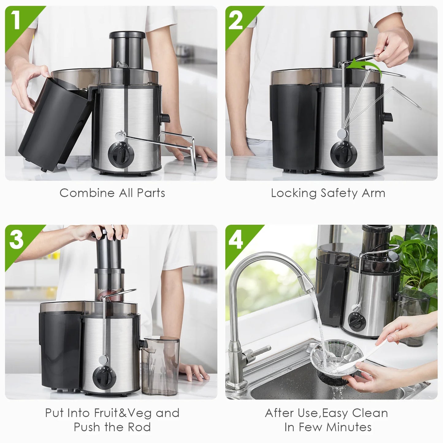 Juicer, Juicer Machine Vegetable and Fruit, Juice Extractor Easy to Clean, Centrifugal Juicer with 3'' Feed Chute, Stainless Steel, 3 Speed, Anti-Drip, Included Brush, 400W, Black