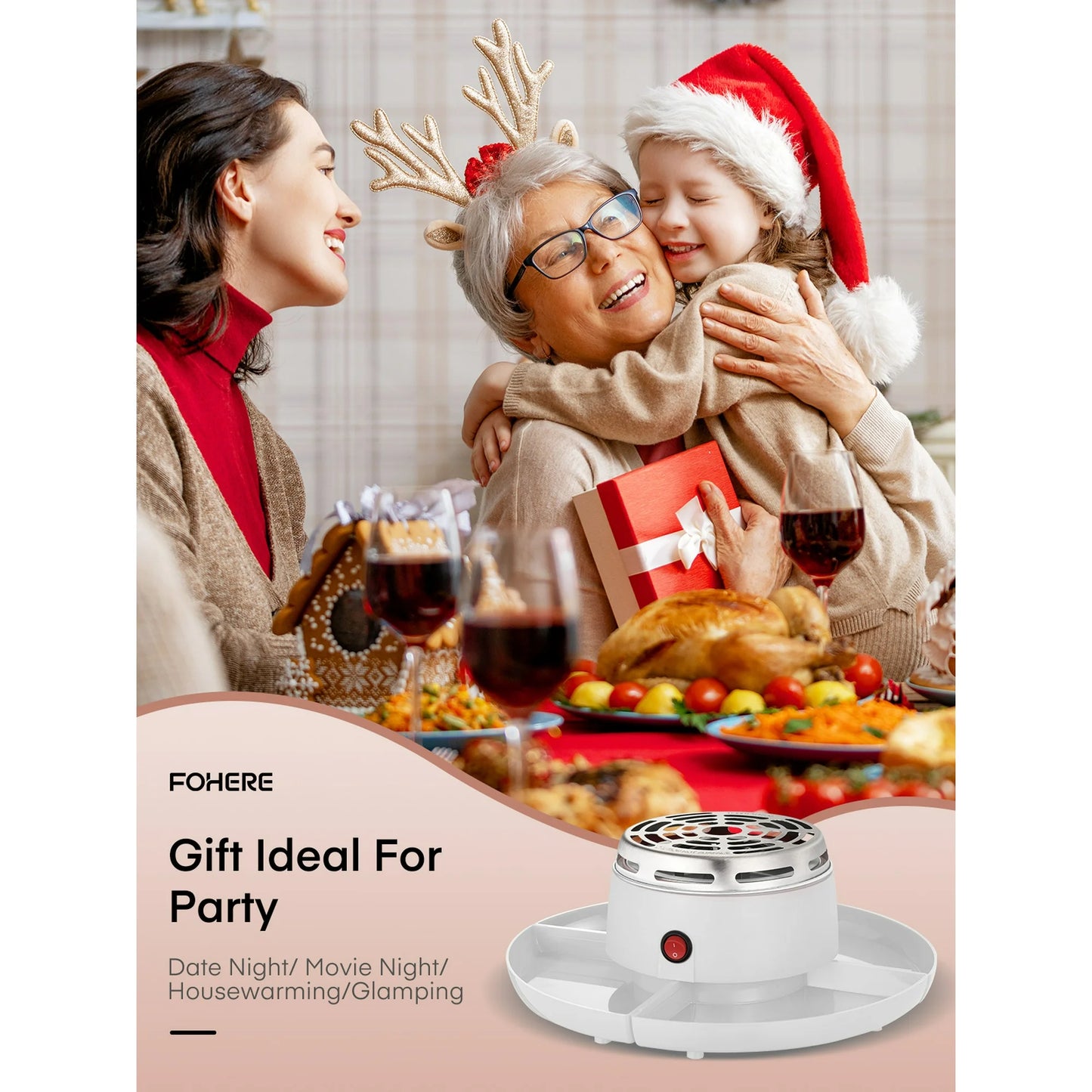Smores Maker Tabletop Indoor with 4 Detachable Trays & 4 Roasting Forks, White