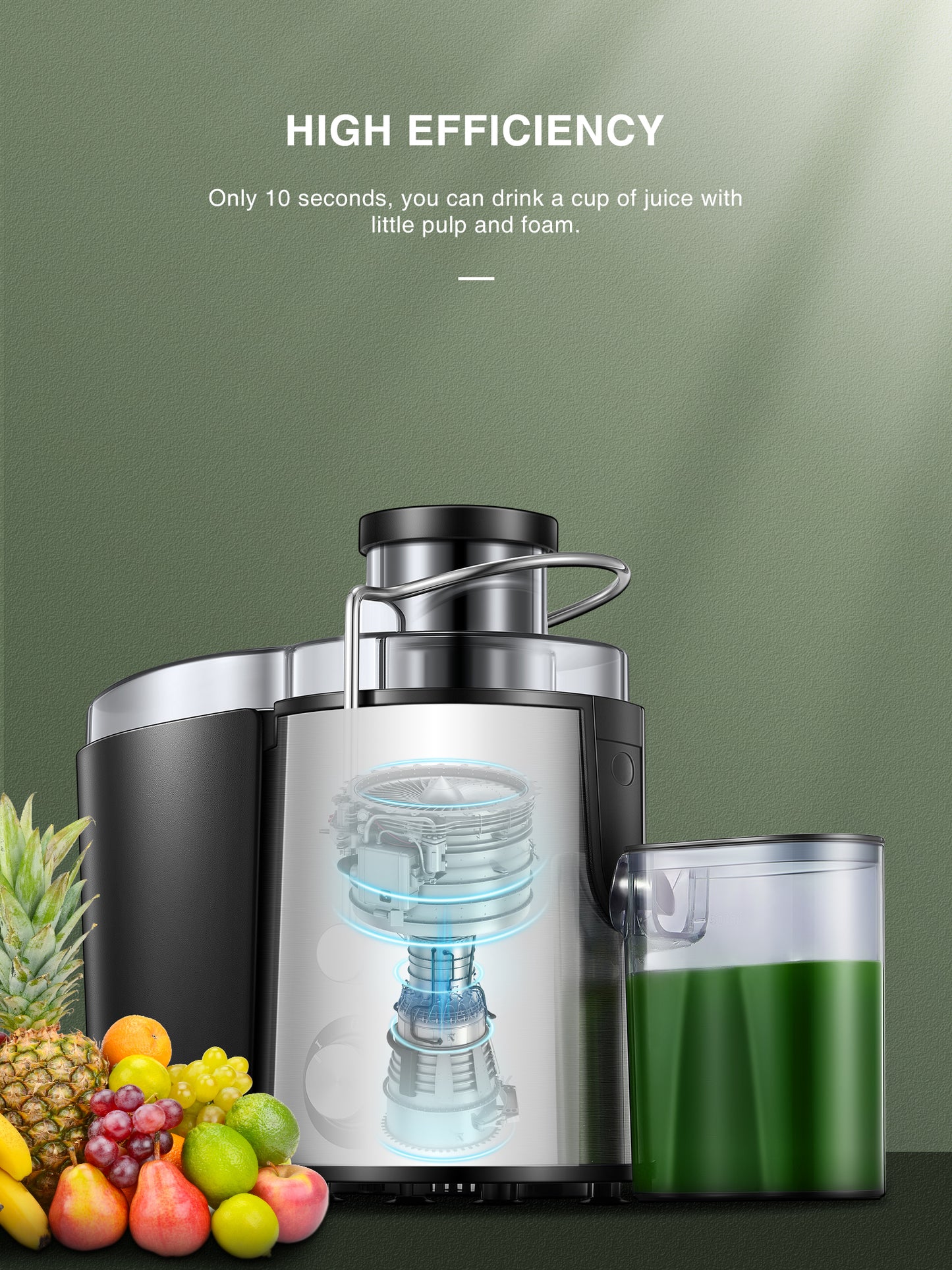 Upgraded Juicer Machine for Fruits and Vegetables Easy to Clean, Stainless Steel Juicer 400W with 3'' Wide Mouth, Juilist Compact Centrifugal Juicer Extractor Anti-Drip with Brush & Recipe