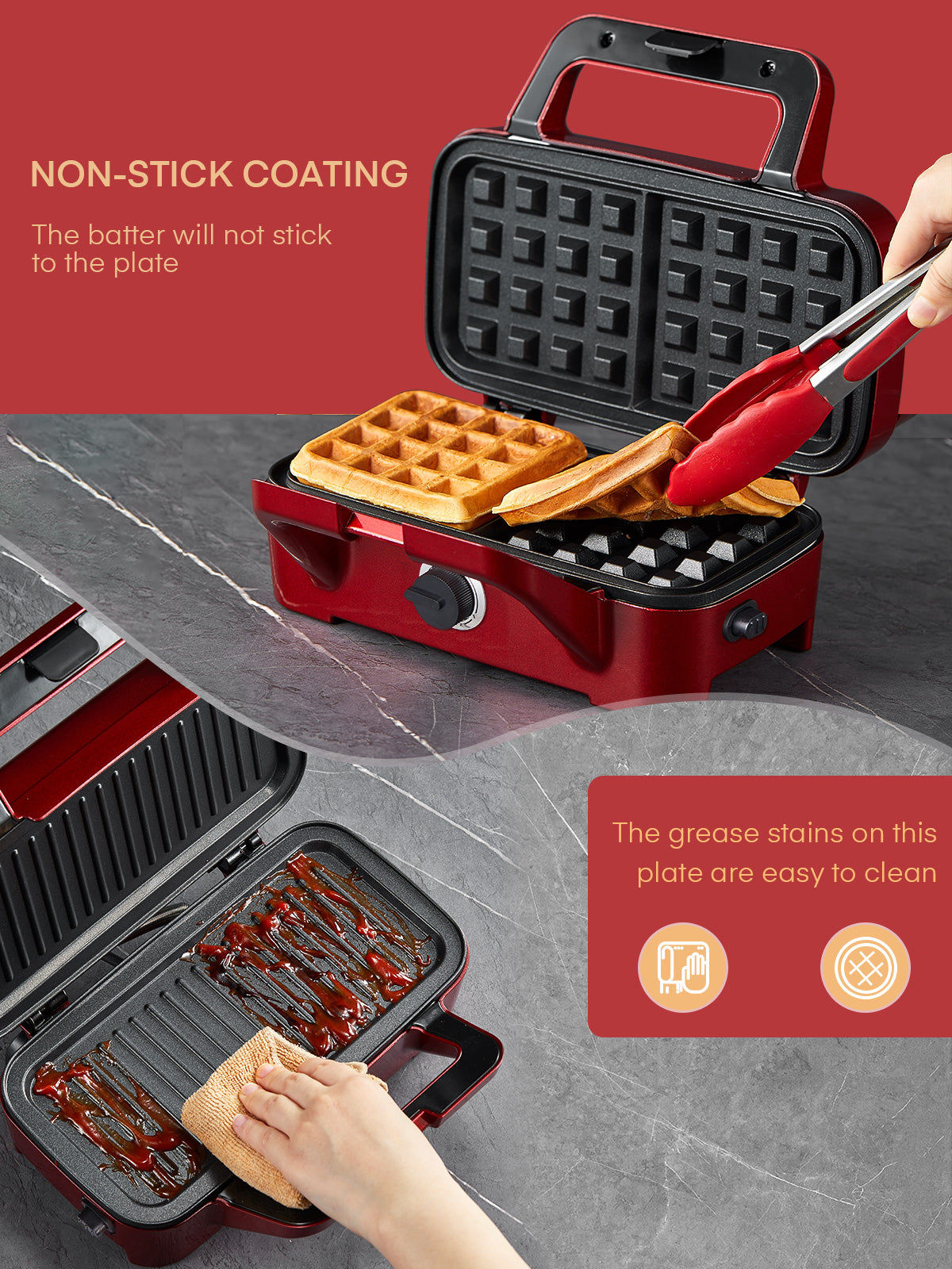 Waffle Makers, 3-in-1 Panini Press Sandwich Maker with Removable Plates, 5-gears Temperature Control