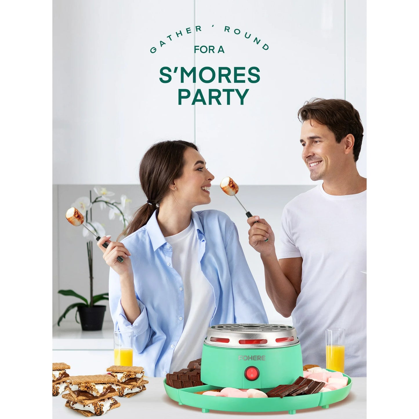 Smores Maker Tabletop Indoor with 4 Detachable Trays & 4 Roasting Forks NEW(12.2"X12.2"X4.7")