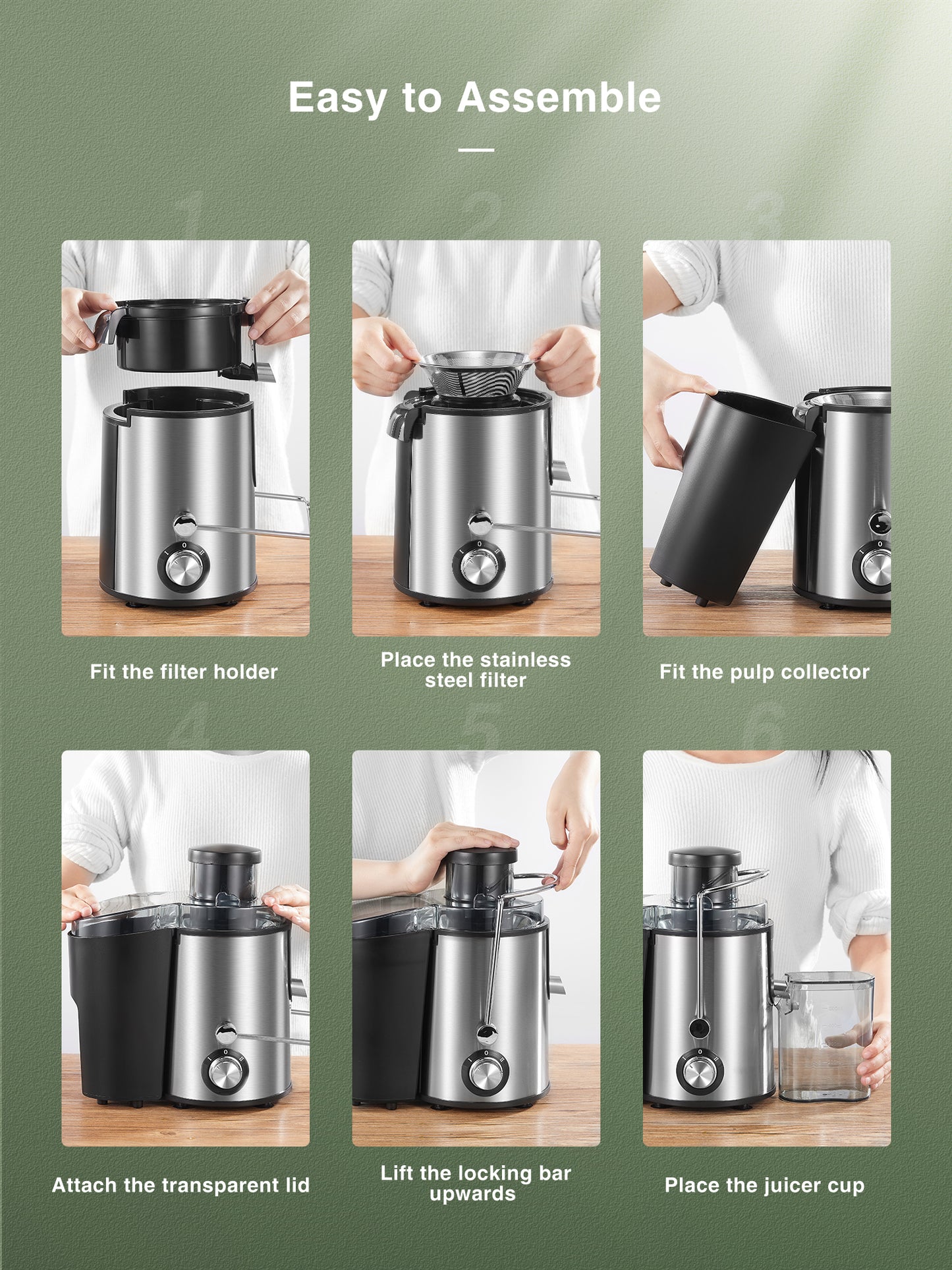 Upgraded Juicer Machine for Fruits and Vegetables Easy to Clean, Stainless Steel Juicer 400W with 3'' Wide Mouth, Juilist Compact Centrifugal Juicer Extractor Anti-Drip with Brush & Recipe