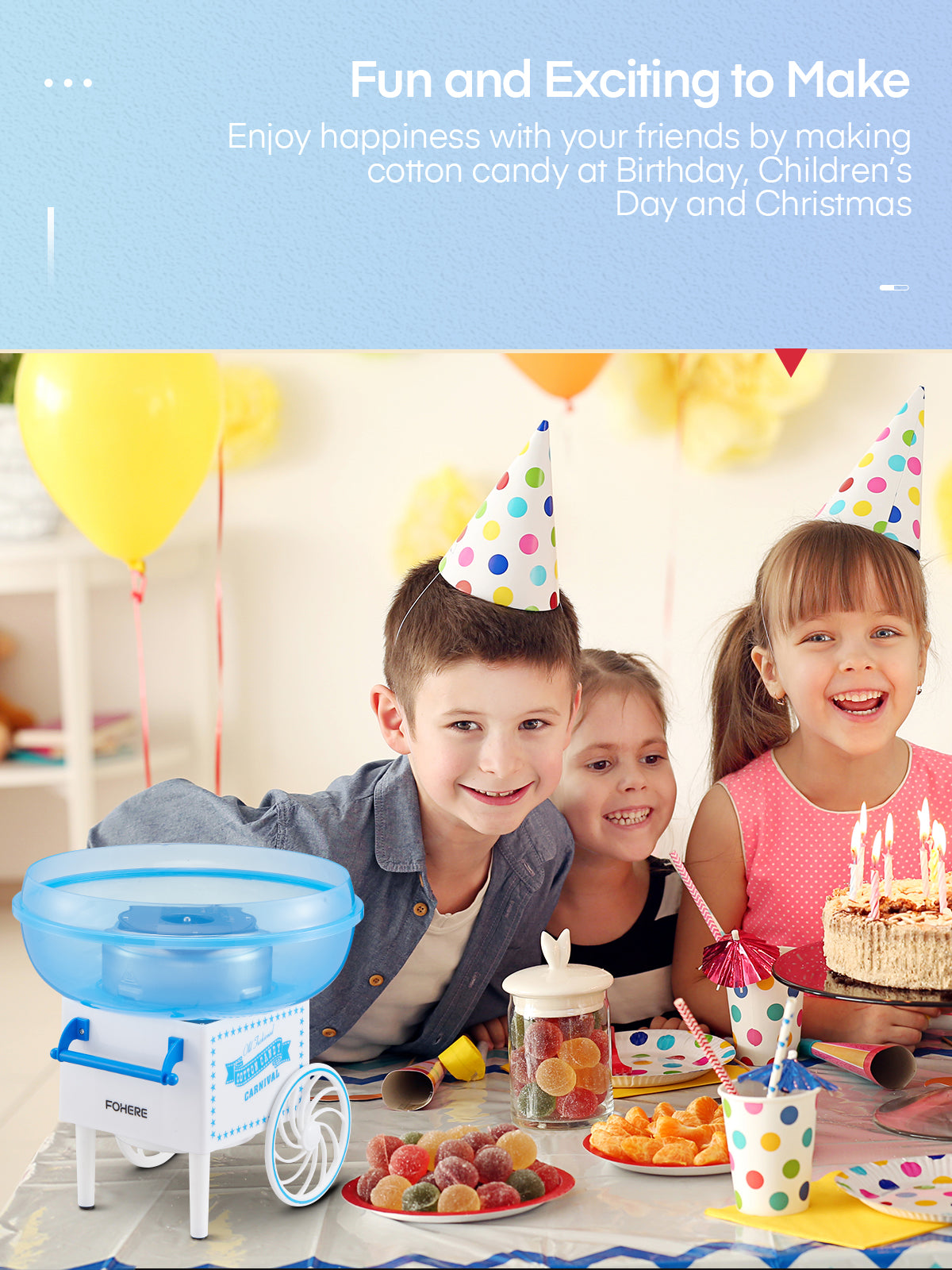Cotton Candy Machine, Cotton Candy Maker for Kids with Candy Spoon and 10 Candy Sticks, White