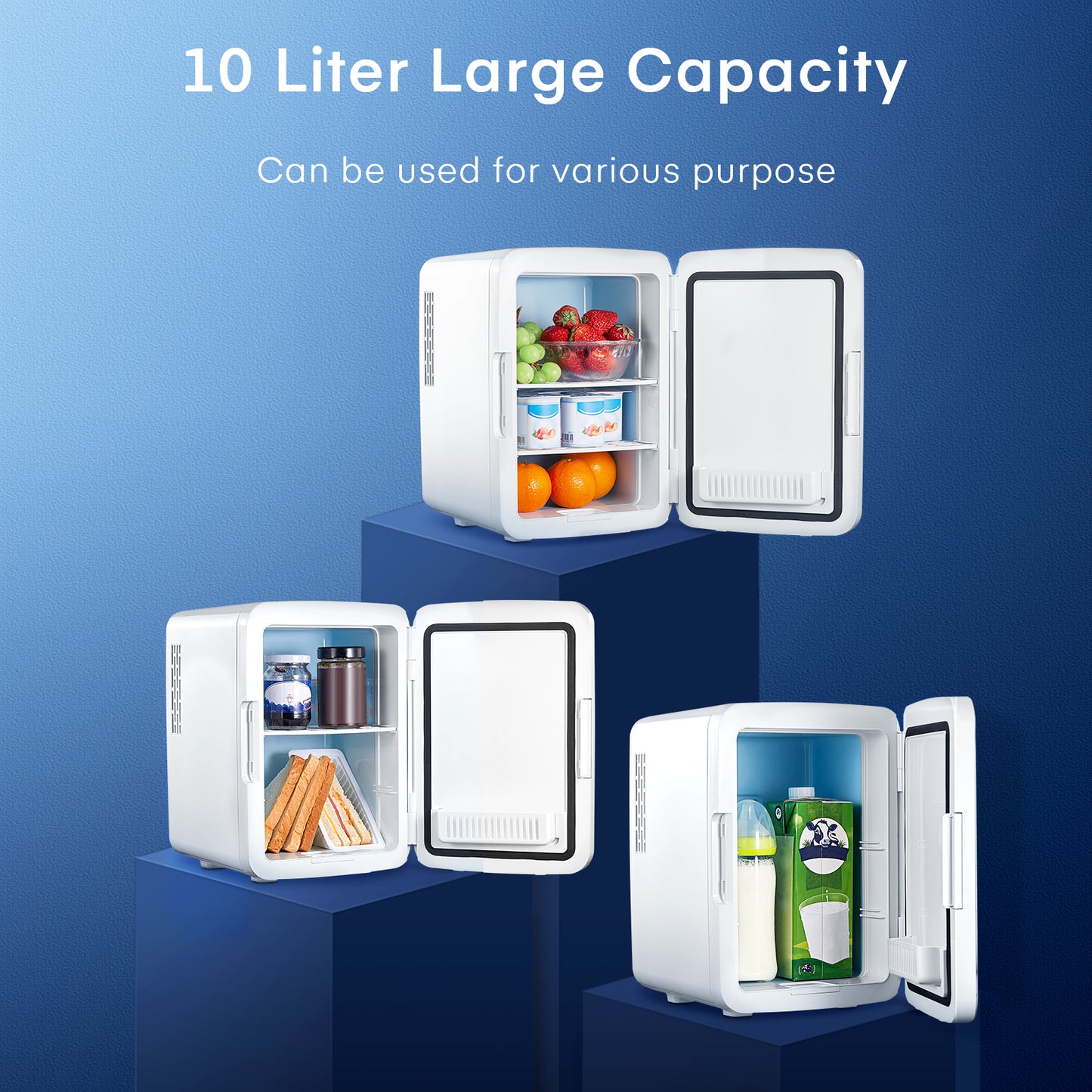 10L Mini Fridge for Bedroom, Small Led Refrigerator for Dorm, 3-Mode, Cooler & Warmer