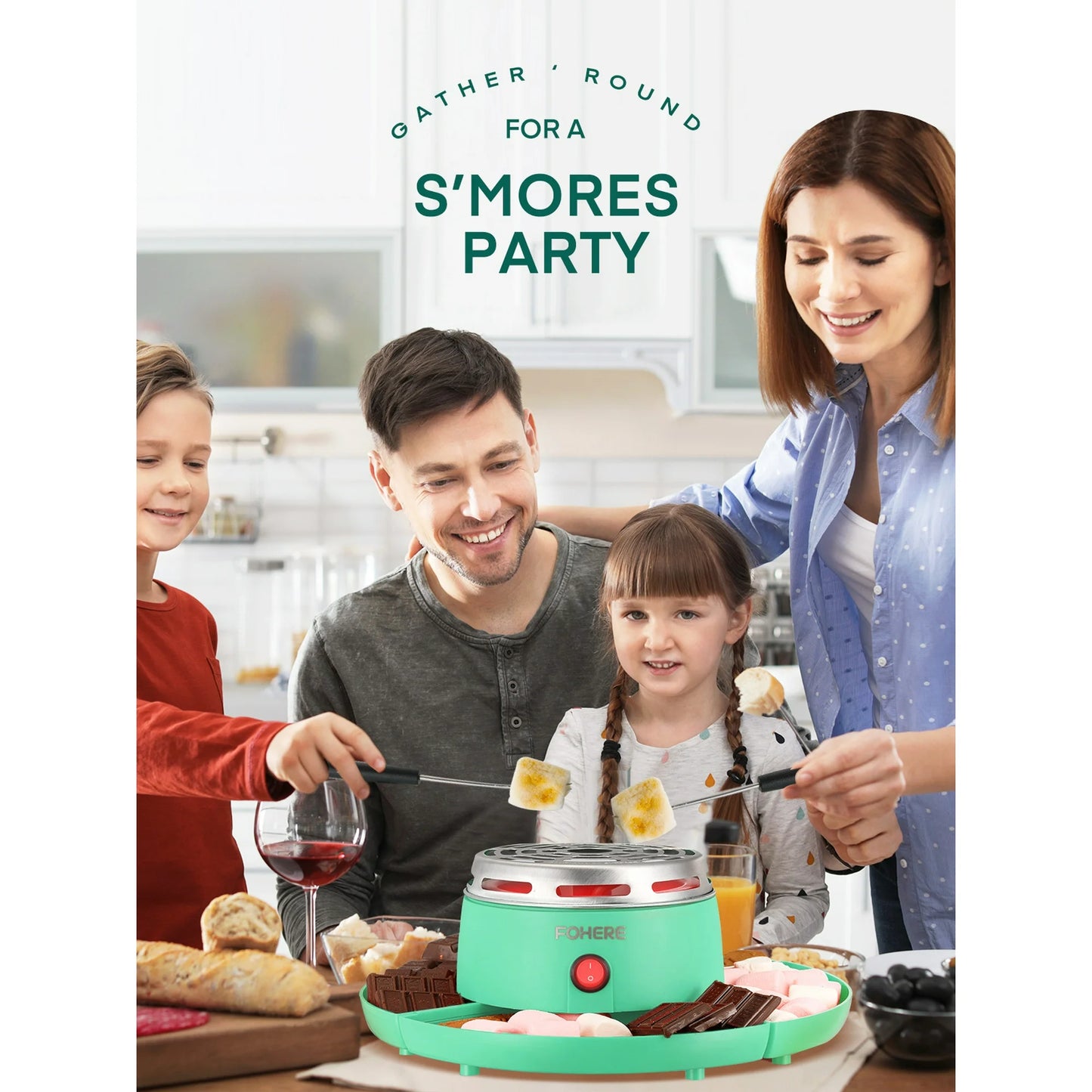 Smores Maker Tabletop Indoor with 4 Detachable Trays & 4 Roasting Forks NEW(12.2"X12.2"X4.7")