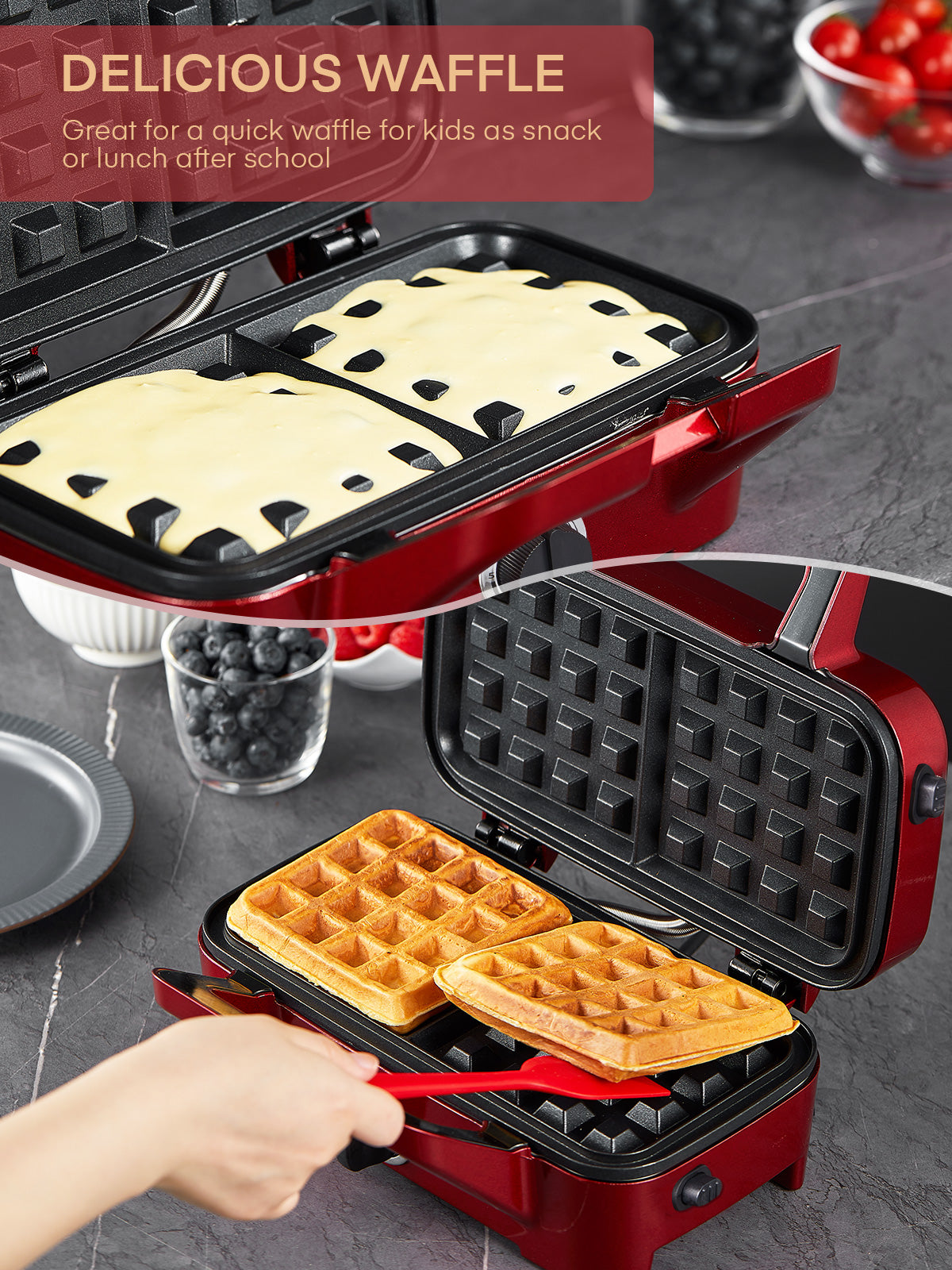 Waffle Makers, 3-in-1 Panini Press Sandwich Maker with Removable Plates, 5-gears Temperature Control