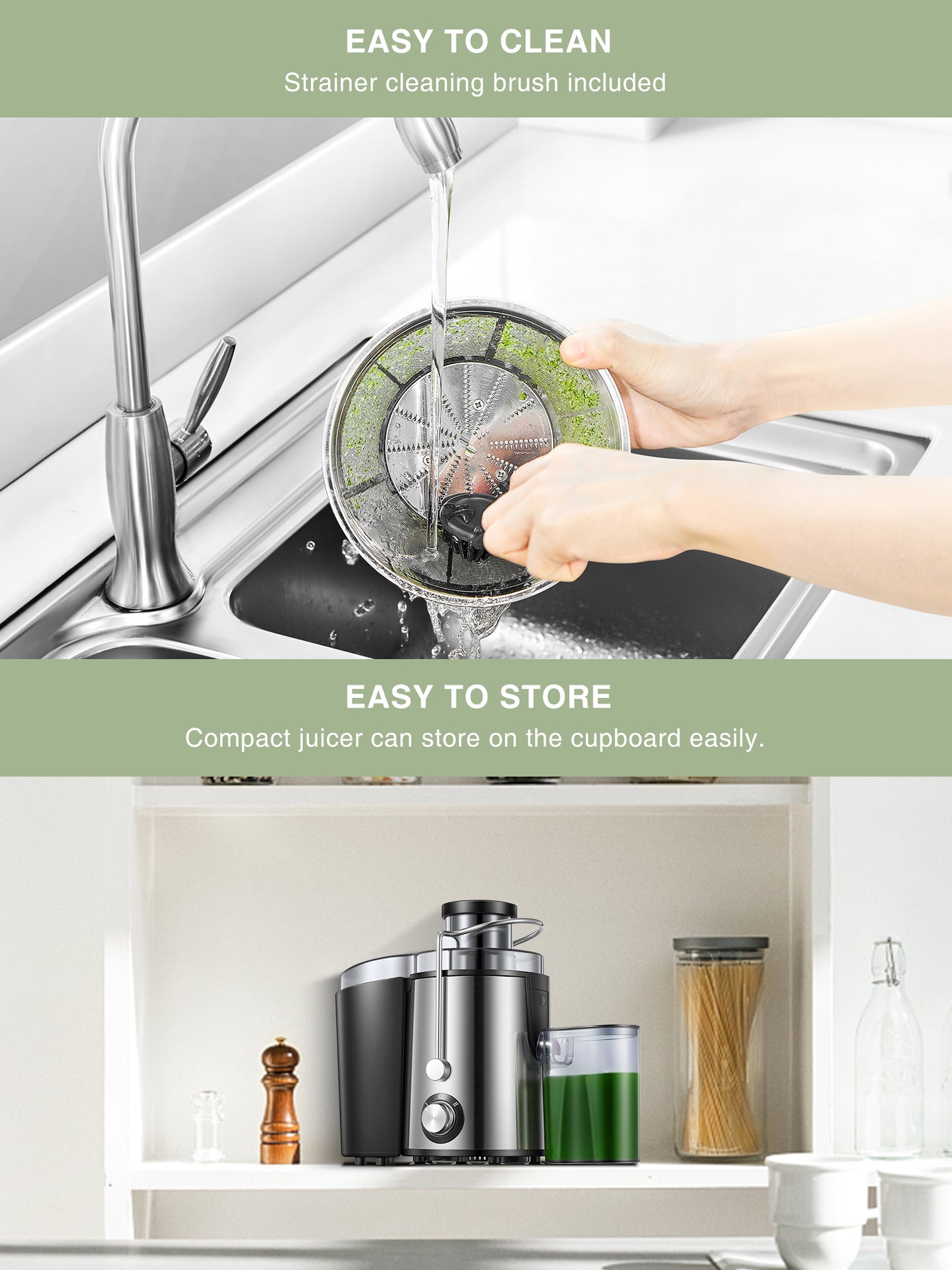 Upgraded Juicer Machine for Fruits and Vegetables Easy to Clean, Stainless Steel Juicer 400W with 3'' Wide Mouth, Juilist Compact Centrifugal Juicer Extractor Anti-Drip with Brush & Recipe