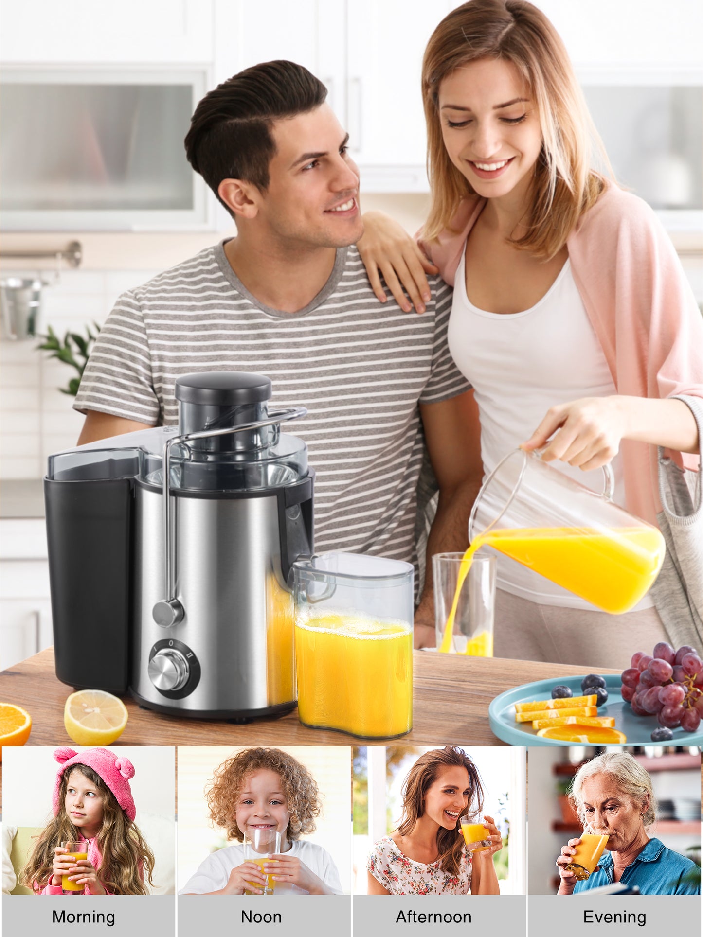 Upgraded Juicer Machine for Fruits and Vegetables Easy to Clean, Stainless Steel Juicer 400W with 3'' Wide Mouth, Juilist Compact Centrifugal Juicer Extractor Anti-Drip with Brush & Recipe