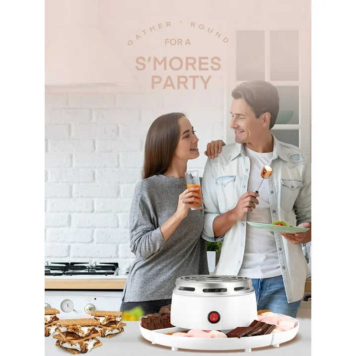 Smores Maker Tabletop Indoor with 4 Detachable Trays & 4 Roasting Forks, White