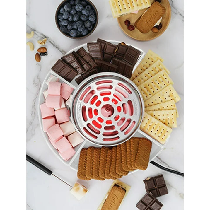 Smores Maker Tabletop Indoor with 4 Detachable Trays & 4 Roasting Forks, White