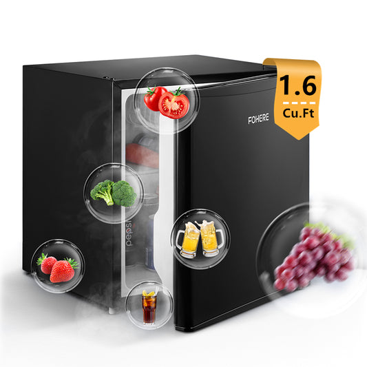 1.6 Cu.ft Single Door Mini Fridge for Drinks, Partitioned Storage, 7 Level Temp Control, Black