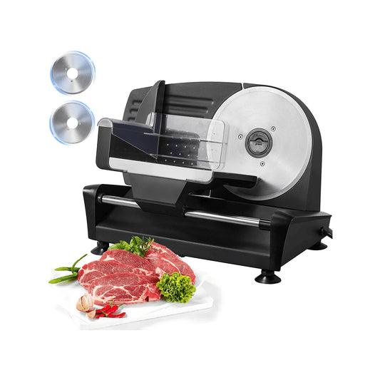 Meat Slicer, 200W Deli & Food Slicer with Two Removable 7.5’’ Stainless Steel Blade with Adjustable Thickness Knob (0-15mm) for Meat, Cheese, Bread